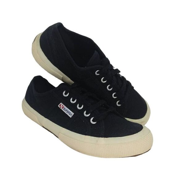 Superga 2750 Womens Pre-owned Classic Black Canvas Sneakers - sz. 7 1/2 - Picture 1 of 6